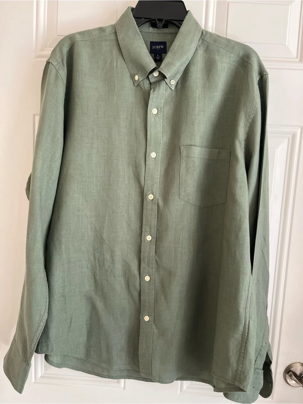 J. Crew Linen Blend Shirt Men’s XL Olive Green Preppy Button Down Classic